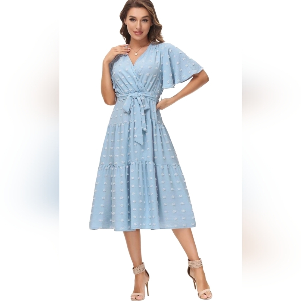 Kate Kasin Blue Light Midi Women's Dress Size S